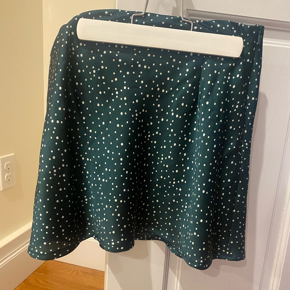 Princess Polly green and white polka dot skirt